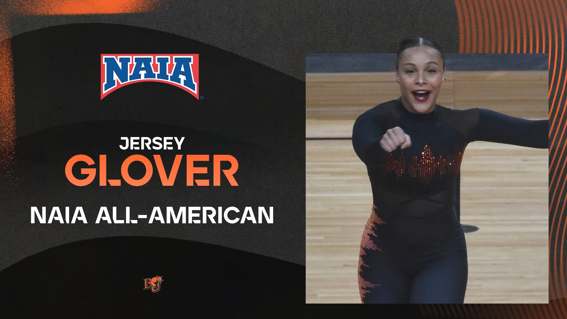 Graphic featuring Baker dance's NAIA All-American Jersey Glover