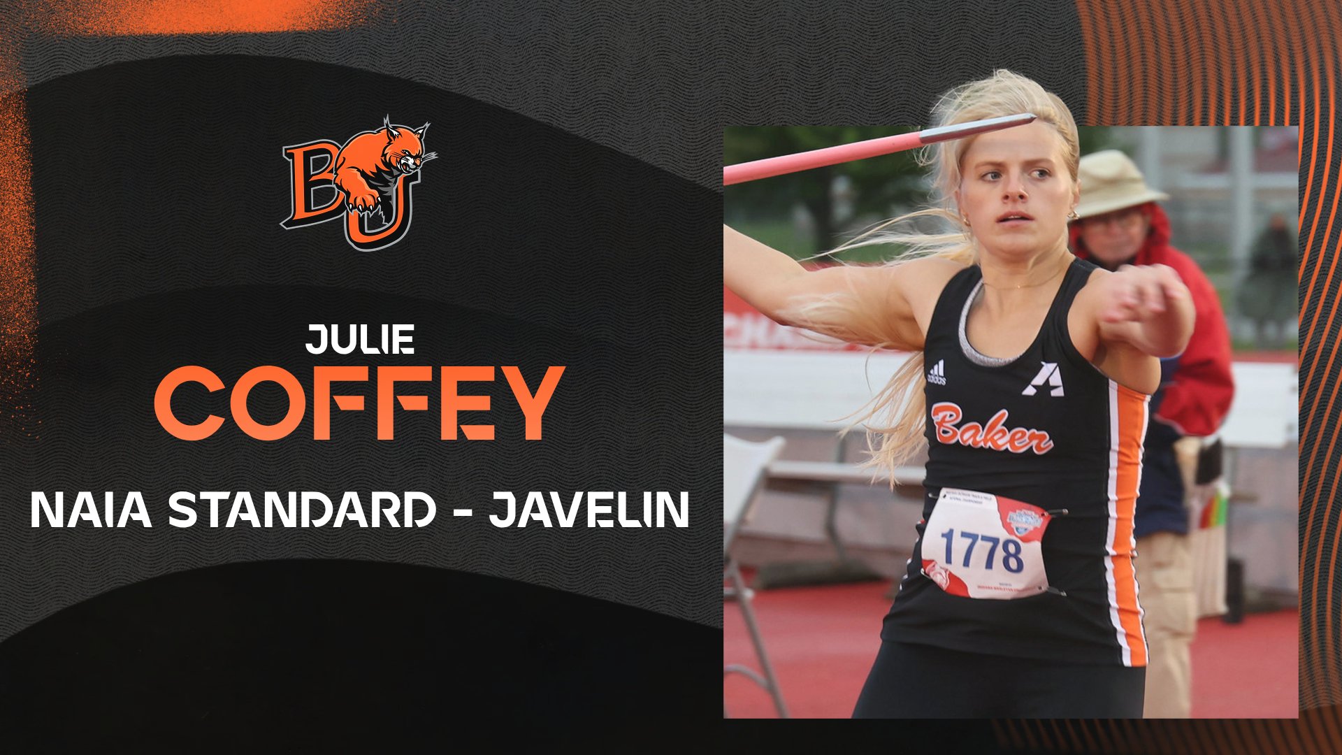 Graphic featuring Baker women's track and field athlete Julie Coffey