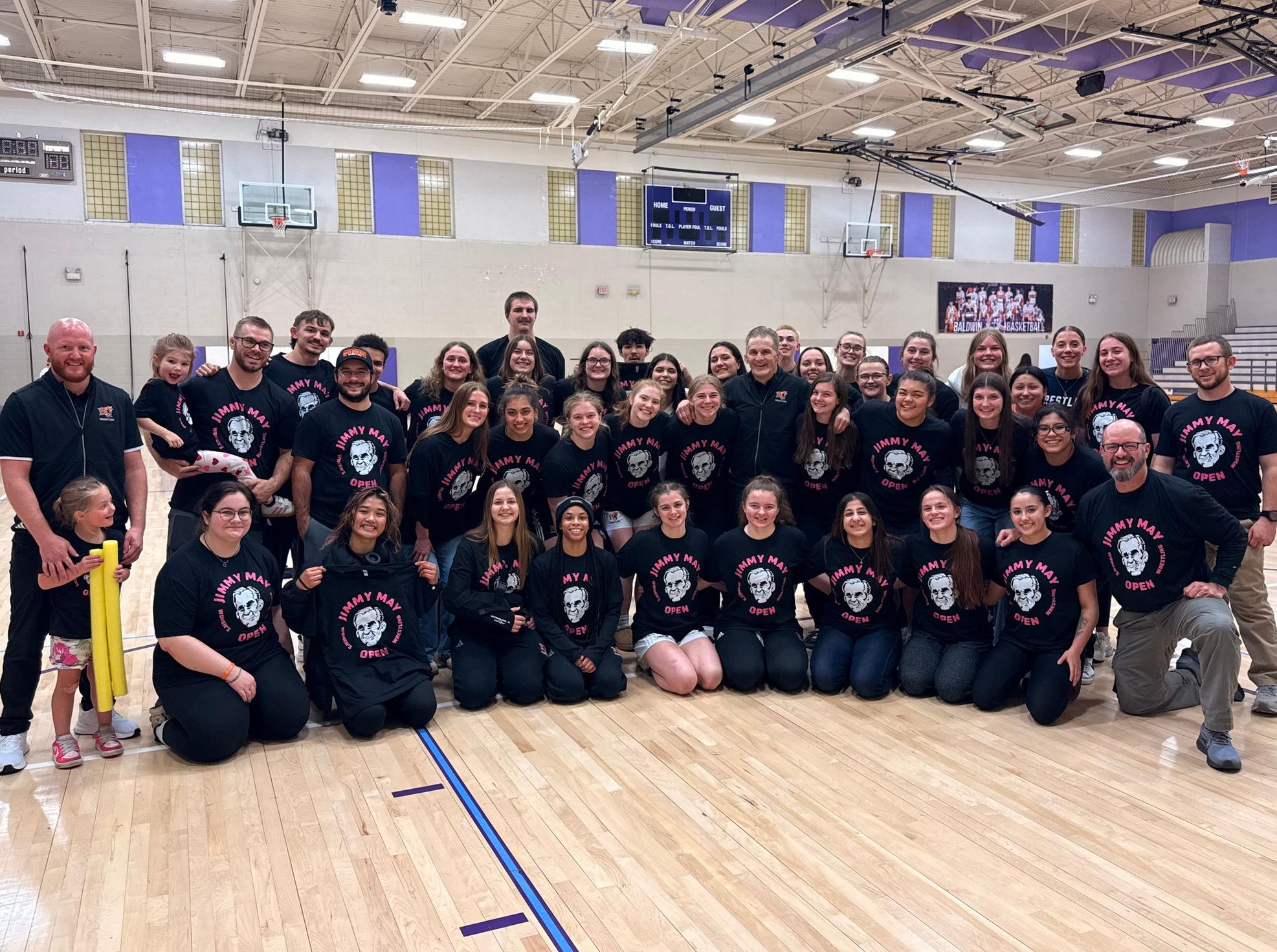 Baker men's and women's wrestling team group picture at 2026 Jimmy May Open